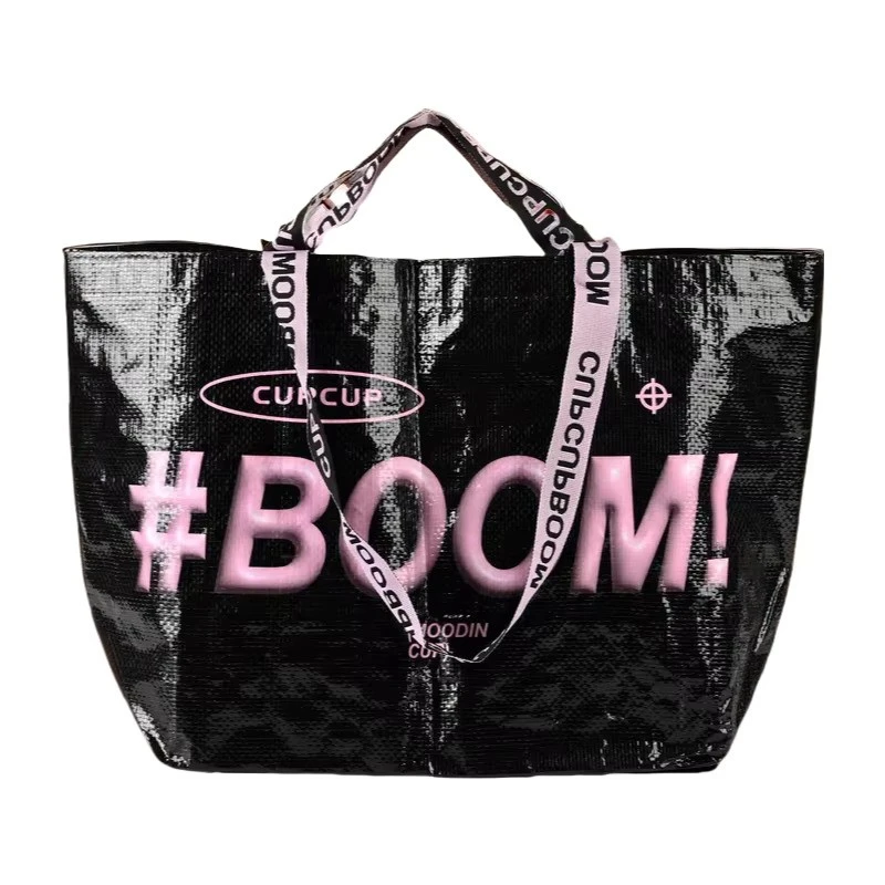 Large Capacity Woven Tote Bag Custom Logo PP Material Eco-Friendly Folding Shopping Bag